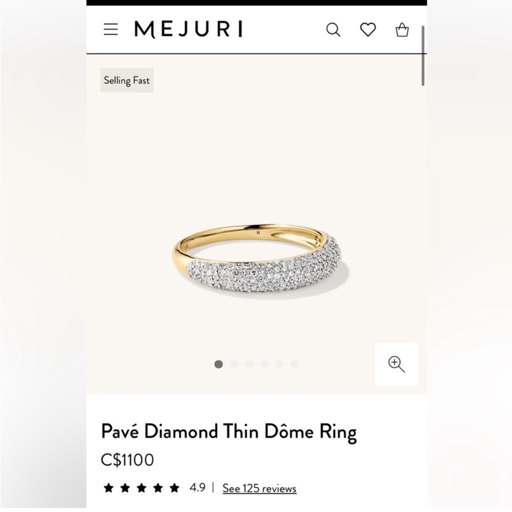 Mejuri thin pave diamond dome ring size 6